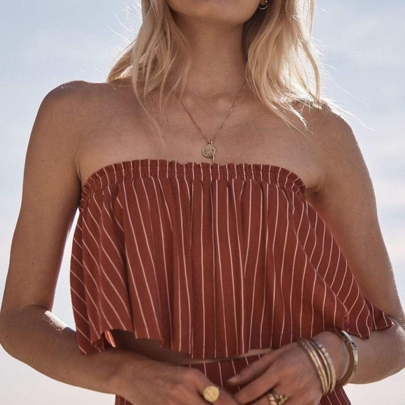 Sage Tops - Red Crop Top Pinstripe